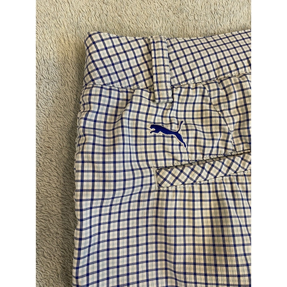Mens Pima Golf Shorts 34 Plaid Blue Performance Stretch Size Chino Flat Front - Picture 3 of 7